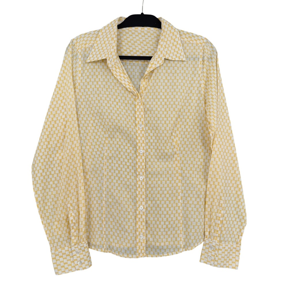 J.Crew Button Down Shirt Womens Yellow White Geometric Long Sleeve